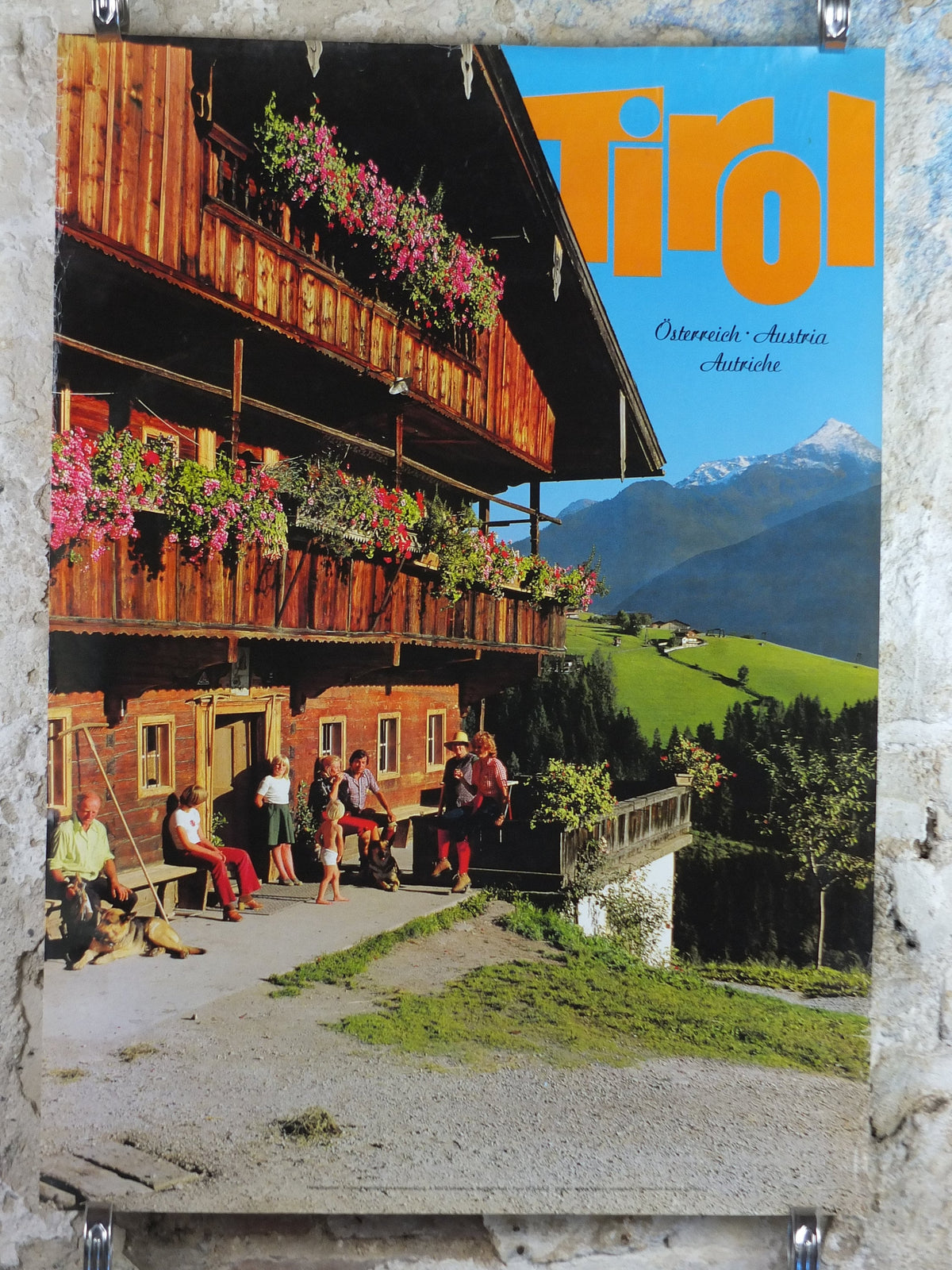 1970s Tyrol in the Summer Poster, Austria, flowers on the ski chalet, mountain tourism skiing vacation wall art decor