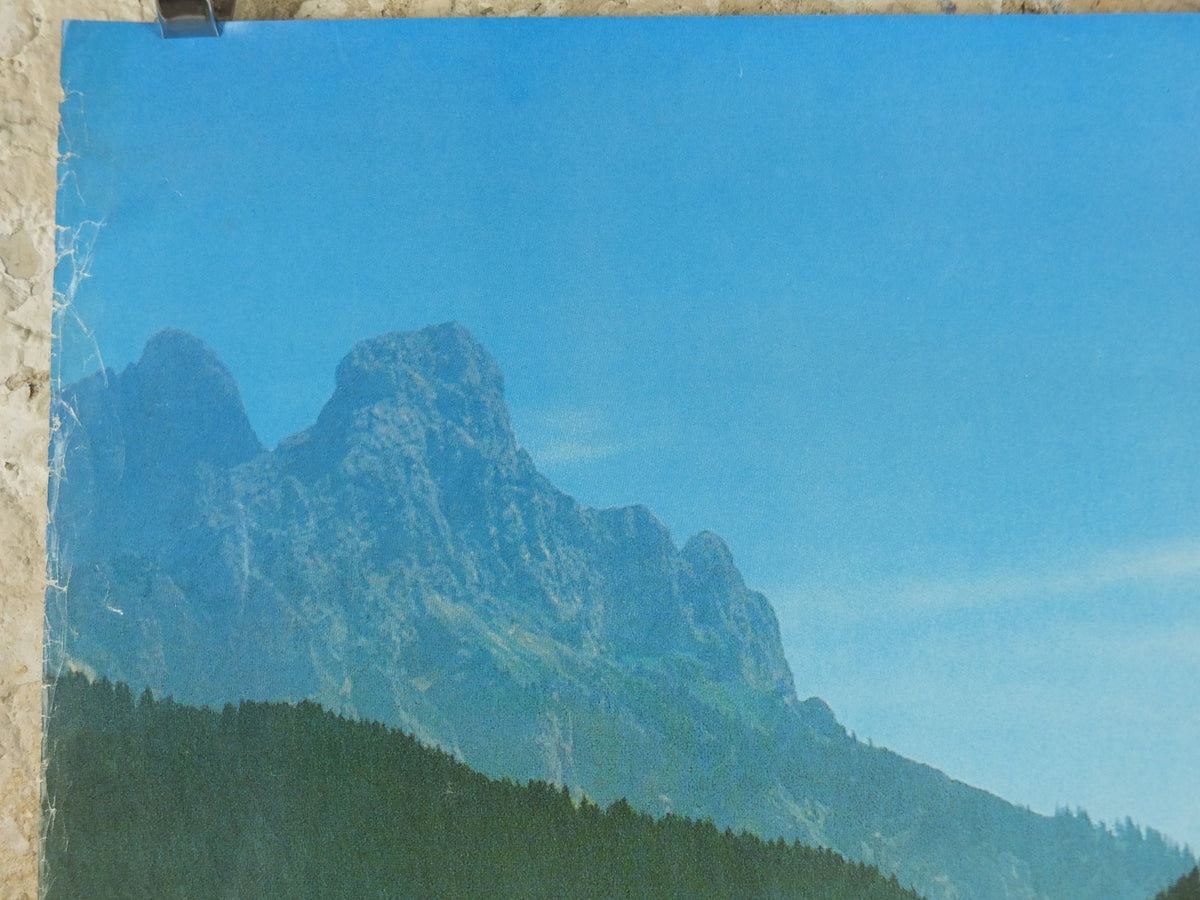 1970s Cycling in Tyrol in the Summer Poster, Austria, family on bikes, mountain tourism skiing vacation wall art decor