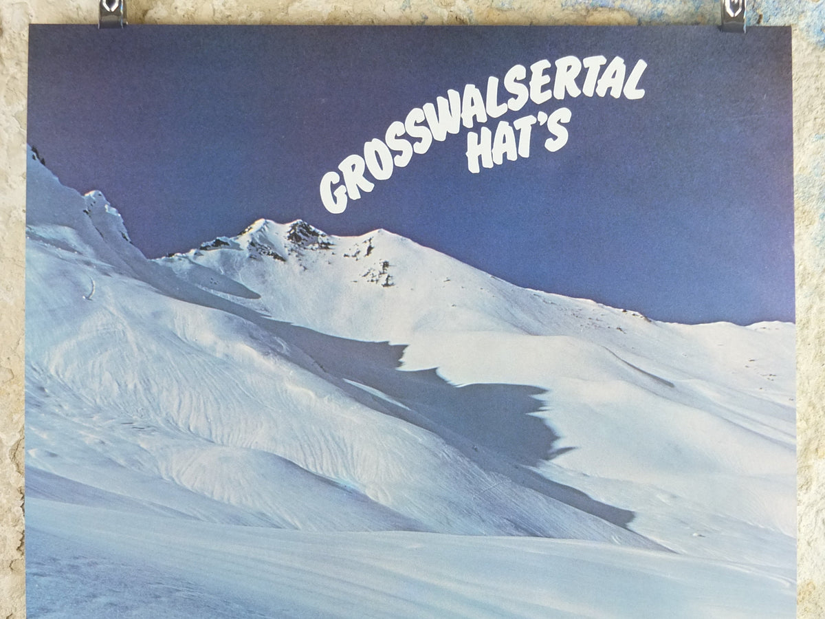 1970s Grosswahlsertal Hats Ski Poster, Skiland Vorarlberg Austria, warning sign, Snow, mountain tourism skiing vacation wall art decor