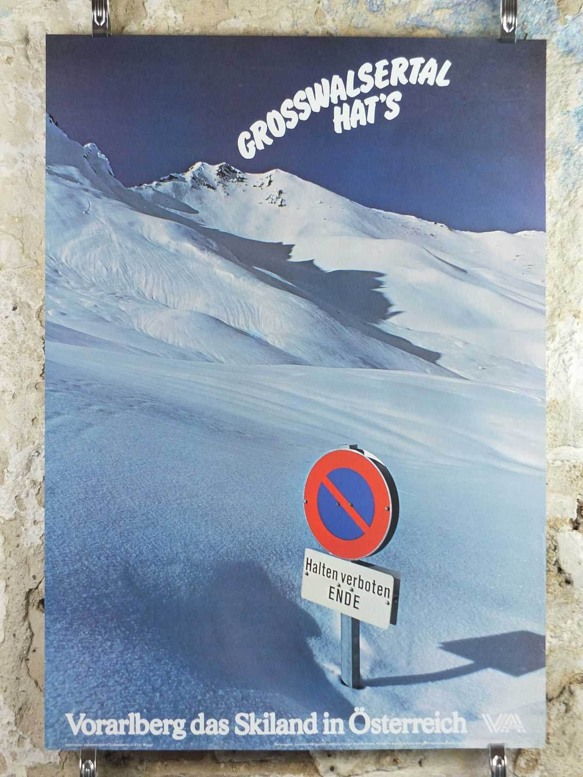 1970s Grosswahlsertal Hats Ski Poster, Skiland Vorarlberg Austria, warning sign, Snow, mountain tourism skiing vacation wall art decor