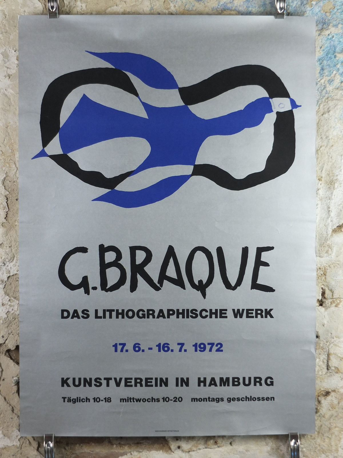 1972 Georges Braque Poster, Bird Crossing a Cloud, das lithograpische werk, Cubism, Fauvism, artist gallery exhibition, wall art decor