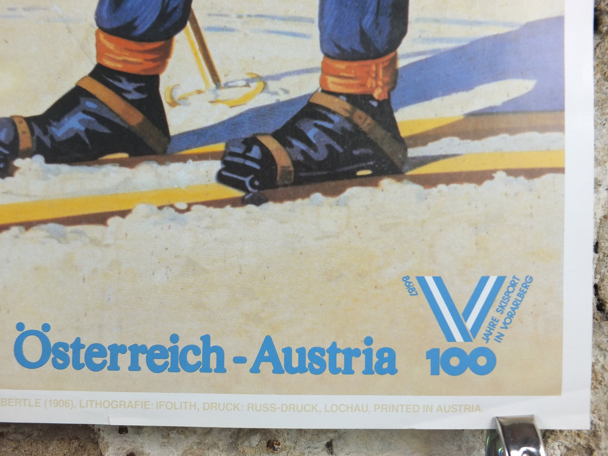 1987 Vorarlberg Ski Poster, 100 years of skiing in the Vorarlberg, Winter Sports, sport d'hiver, travel tourism skiing, wall art decor