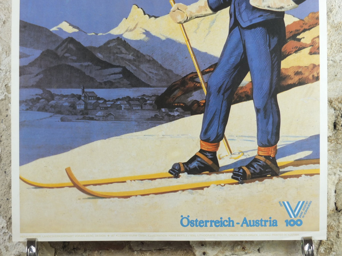 1987 Vorarlberg Ski Poster, 100 years of skiing in the Vorarlberg, Winter Sports, sport d'hiver, travel tourism skiing, wall art decor