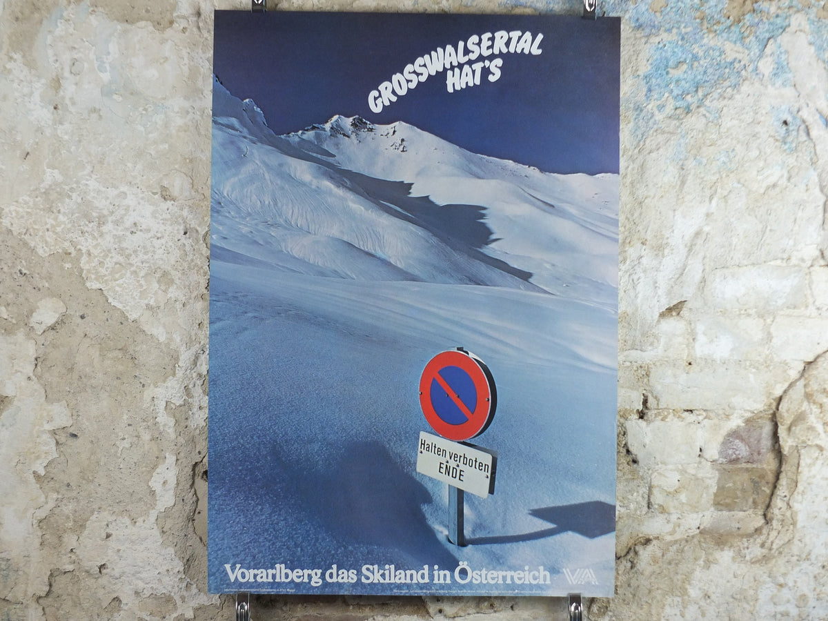 1970s Grosswahlsertal Hats Ski Poster, Skiland Vorarlberg Austria, warning sign, Snow, mountain tourism skiing vacation wall art decor
