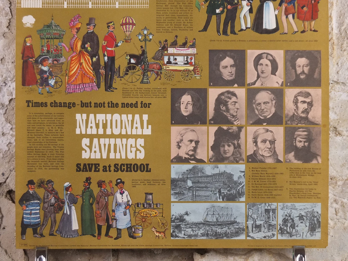 1960s Original National Savings Poster, Education wallchart of the Victorians, England, wall art retro decor