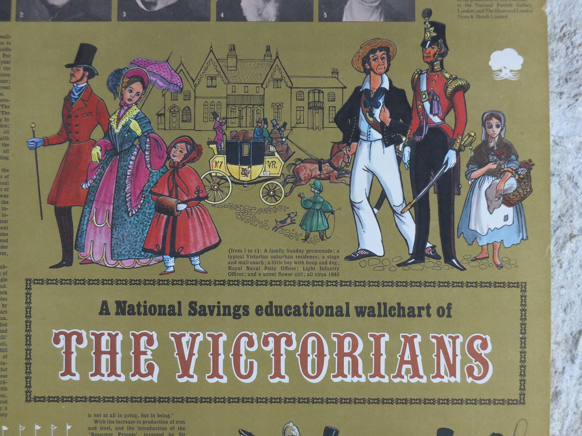 1960s Original National Savings Poster, Education wallchart of the Victorians, England, wall art retro decor