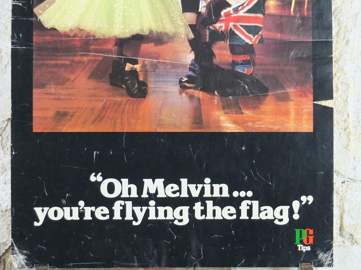 1970s PG Tips Chimpanze Poster, Oh Melvin you're flying the flag, tea, tea bags, kitchen, distressed condition, wall art retro decor