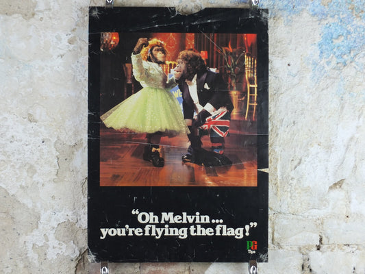 1970s PG Tips Chimpanze Poster, Oh Melvin you're flying the flag, tea, tea bags, kitchen, distressed condition, wall art retro decor