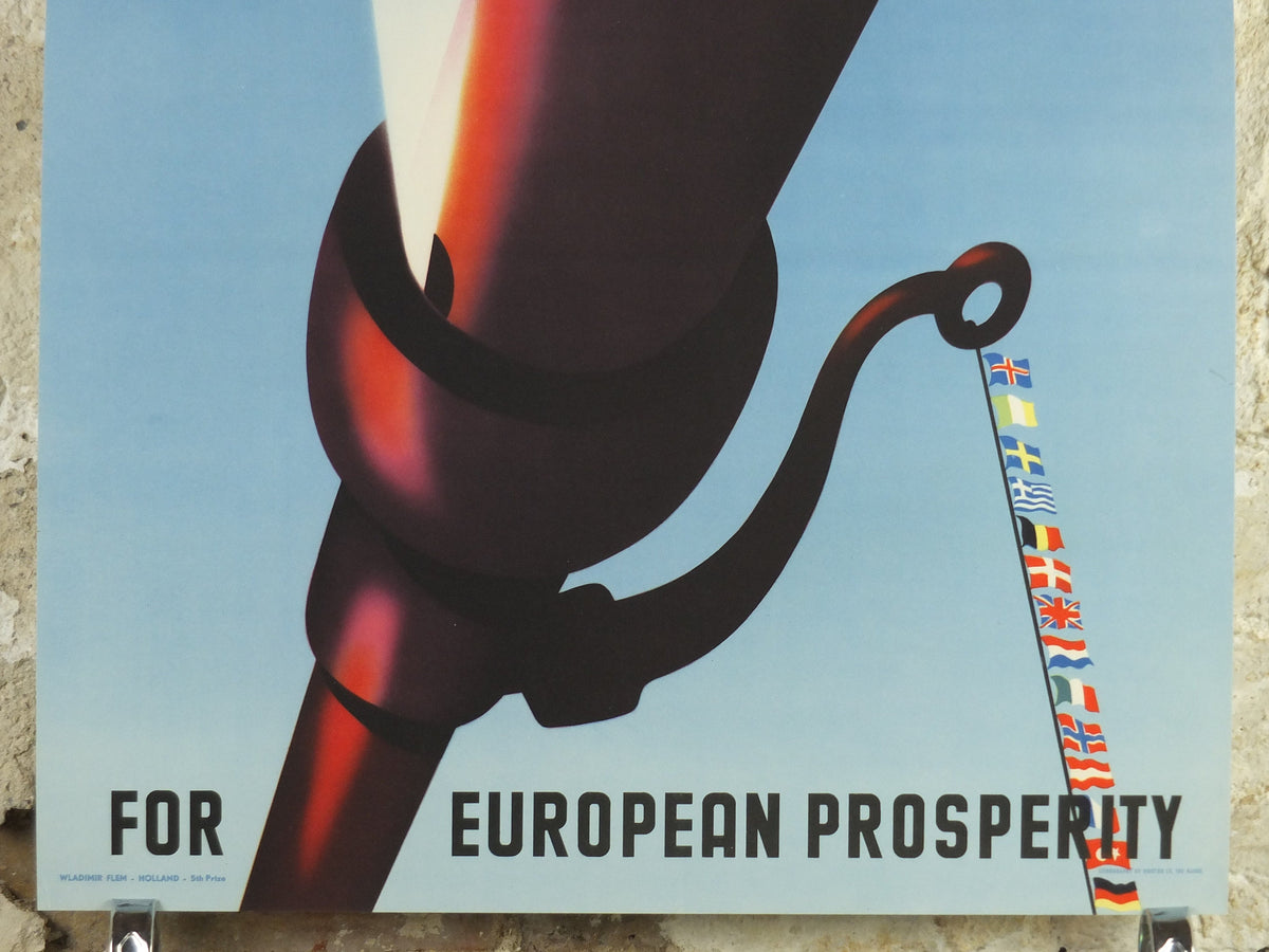 1950 ERP European Recovery Fund Poster, For European Prosperity, Marshall Plan, by Wladimir Flem, flags, European Union, wall art decor
