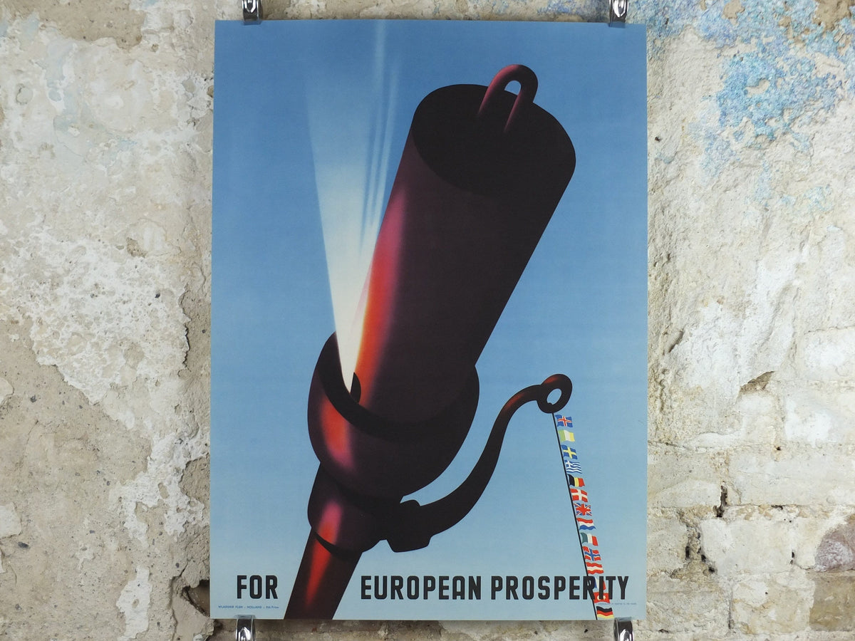 1950 ERP European Recovery Fund Poster, For European Prosperity, Marshall Plan, by Wladimir Flem, flags, European Union, wall art decor