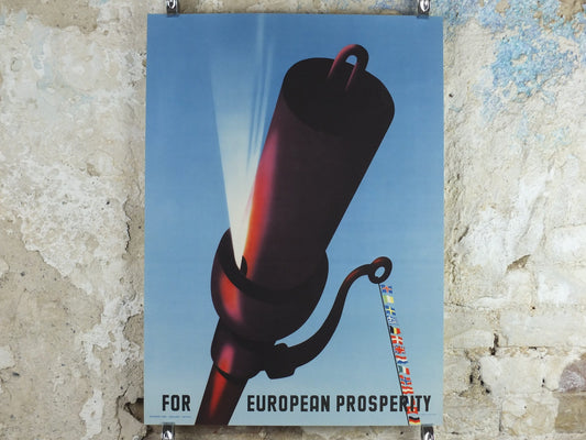 1950 ERP European Recovery Fund Poster, For European Prosperity, Marshall Plan, by Wladimir Flem, flags, European Union, wall art decor