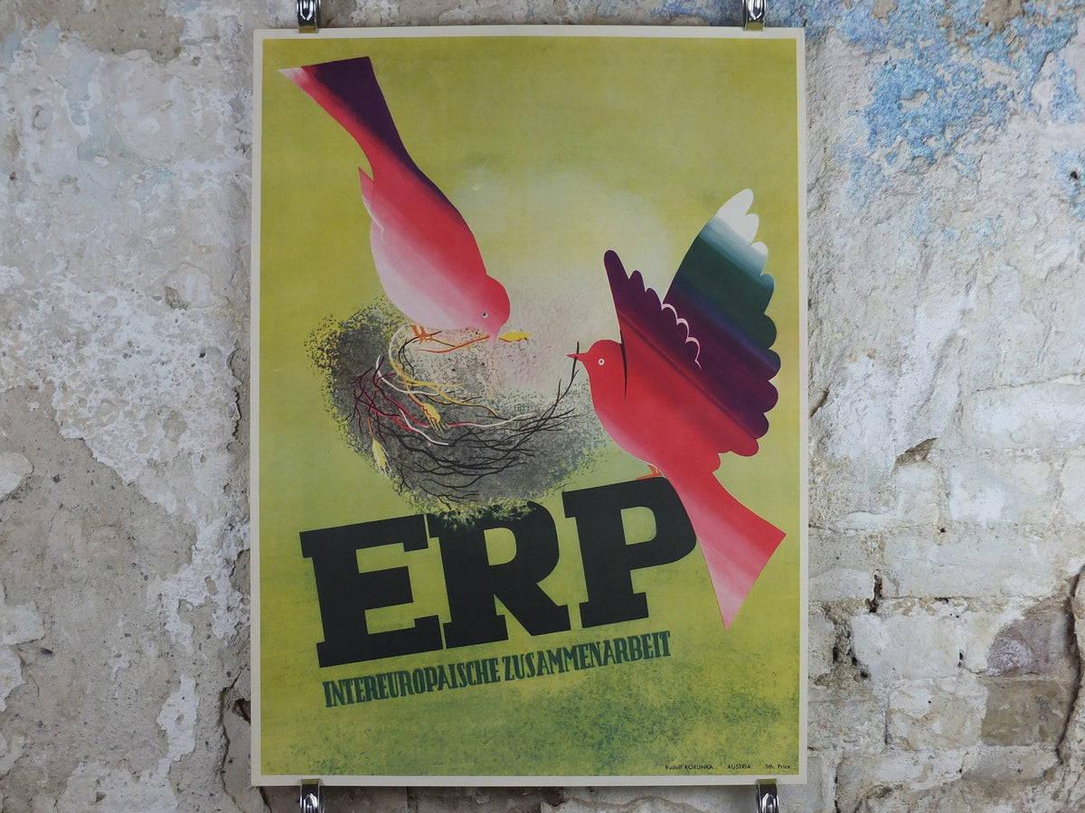 1950 ERP European Recovery Fund Poster, Inter-European Cooperation, Marshall Plan, by Rudolf Korunka, nest, European Union, wall art decor