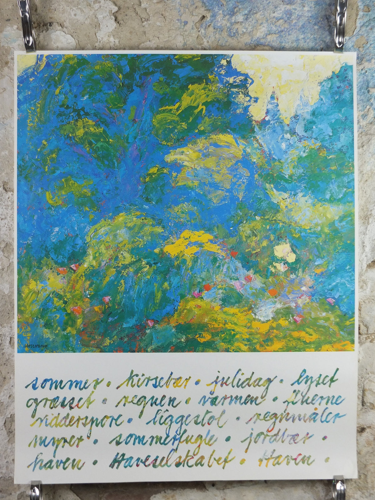 1980s Leif Mosevang Poster, Summer, The Seasons, colourful painting, Scandanavian Danish Design, wall art decor