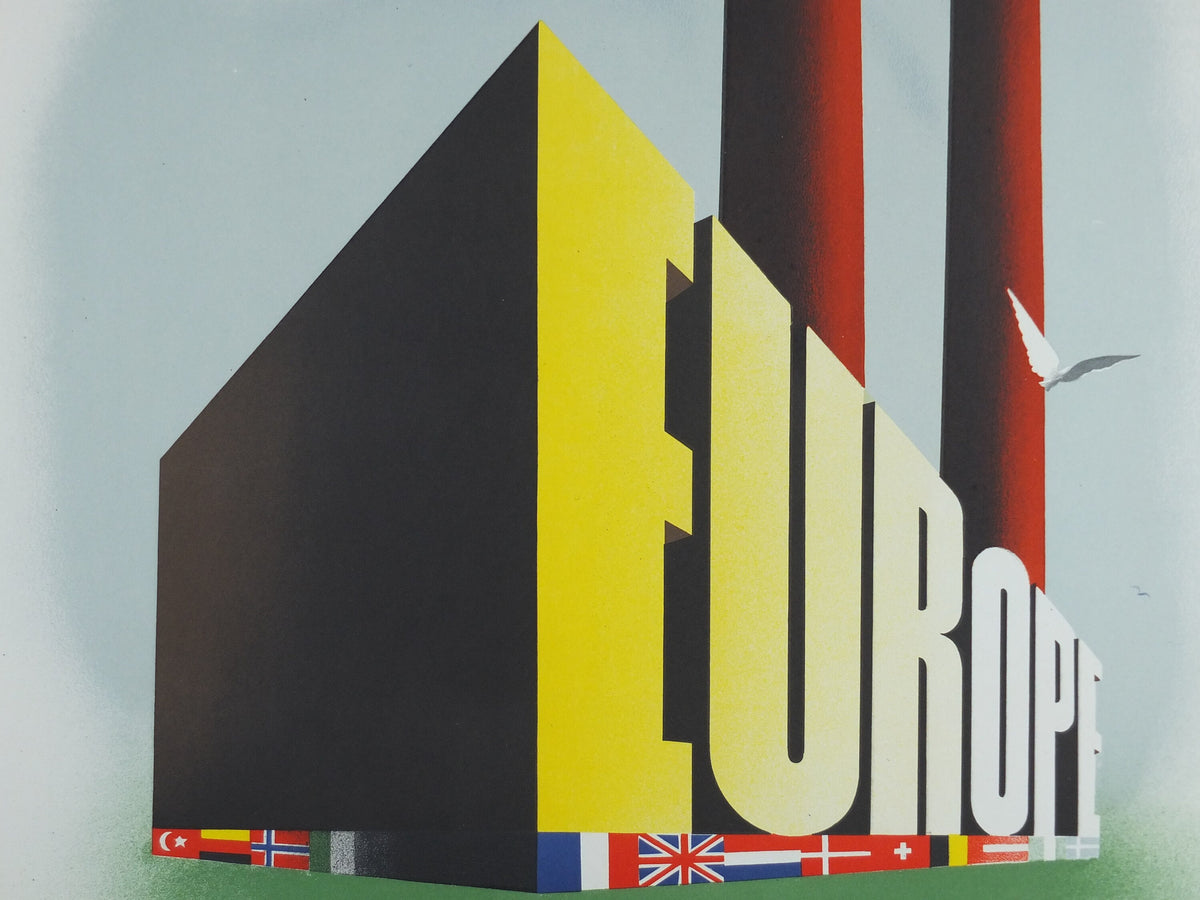 1950 ERP European Recovery Fund Poster, Cooperation Means Prosperity, Marshall Plan, Louis Emmerick, industry, European Union wall art decor