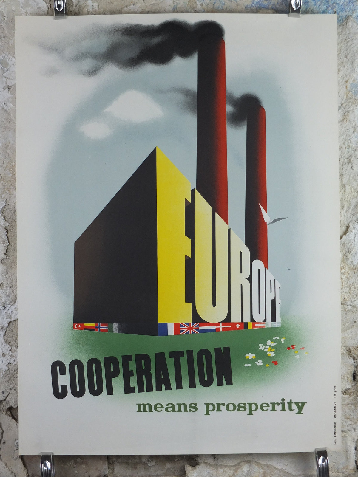 1950 ERP European Recovery Fund Poster, Cooperation Means Prosperity, Marshall Plan, Louis Emmerick, industry, European Union wall art decor