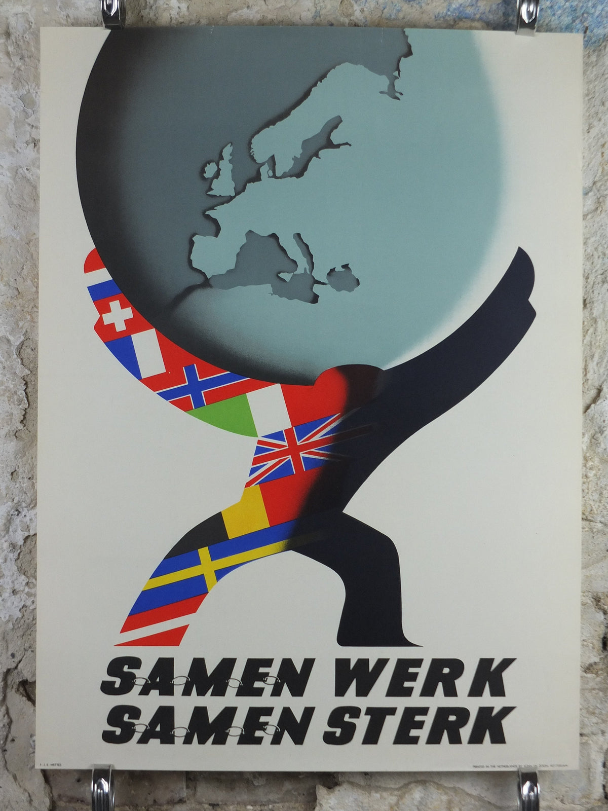 1950 ERP European Recovery Fund Poster, Work together, Strong together, Marshall Plan, FJE Mettes, Atlas, European Union wall art decor
