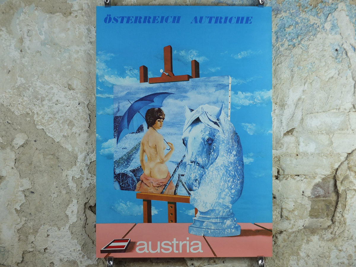 1972 Helmut Leherb Poster, Austria, Osterreich Autriche, Knight, Easel, Vienna School of Fantastic Realism, Surrealism, wall art decor