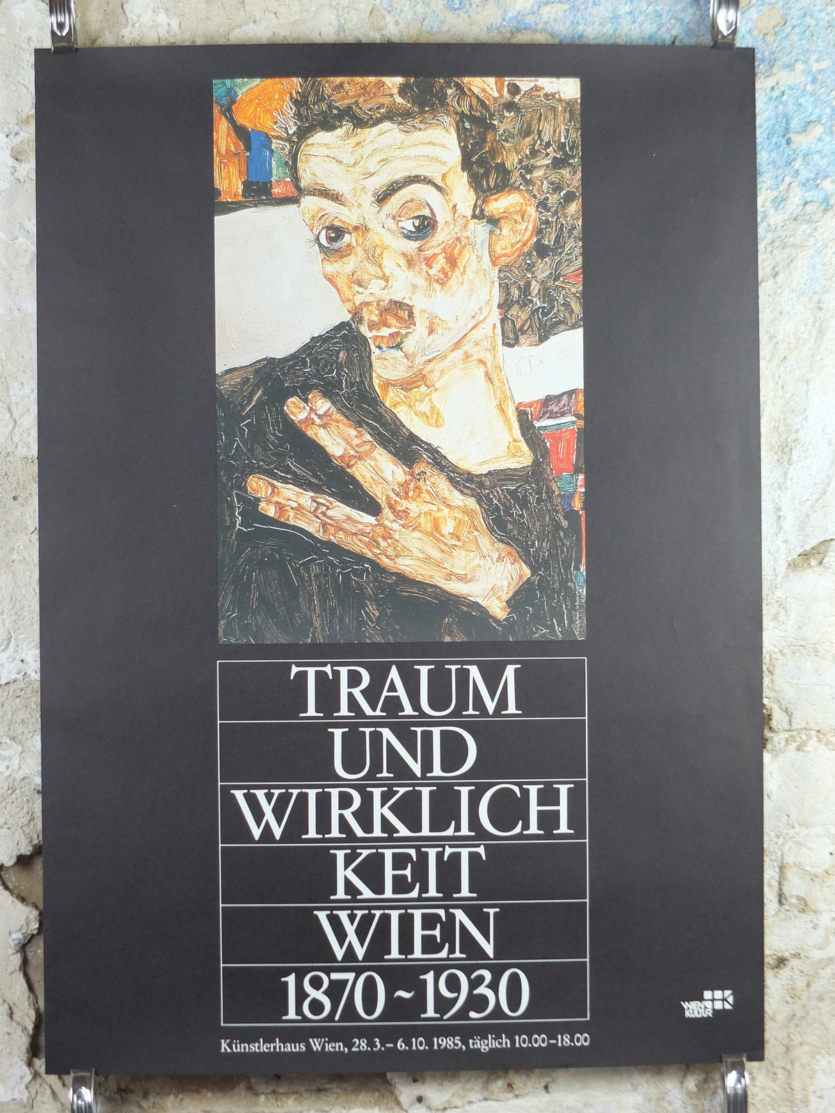 1985 Egon Schiele Poster, Self portrait, Dream and Reality, Expressionism gallery exhibition, wall art decor