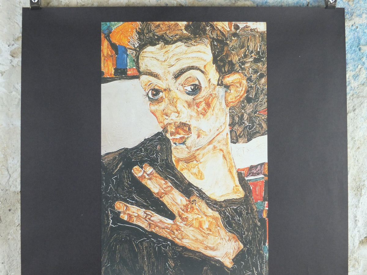 1985 Egon Schiele Poster, Self portrait, Dream and Reality, Expressionism gallery exhibition, wall art decor