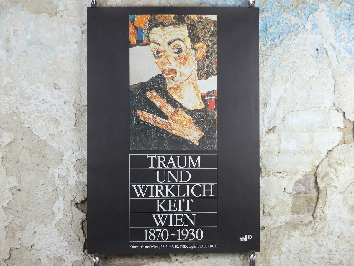 1985 Egon Schiele Poster, Self portrait, Dream and Reality, Expressionism gallery exhibition, wall art decor