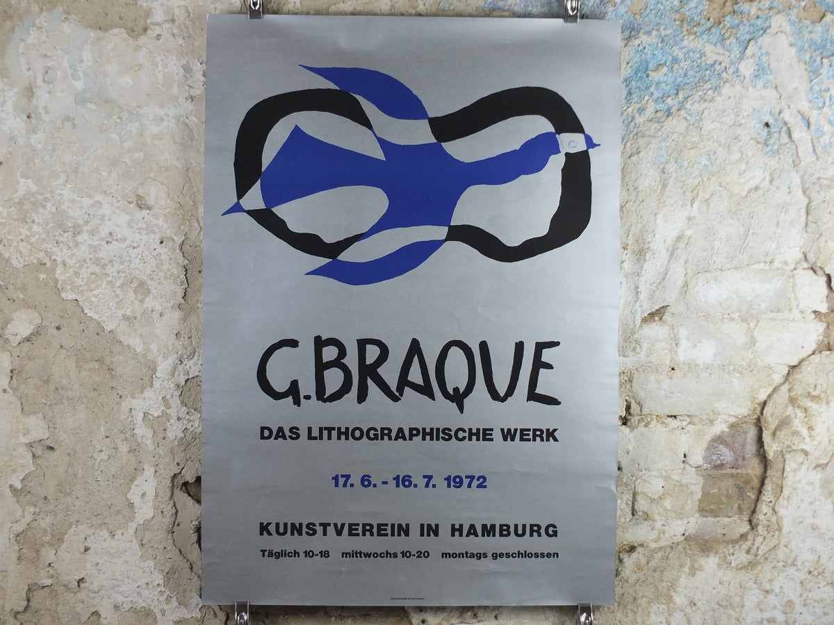 1972 Georges Braque Poster, Bird Crossing a Cloud, das lithograpische werk, Cubism, Fauvism, artist gallery exhibition, wall art decor