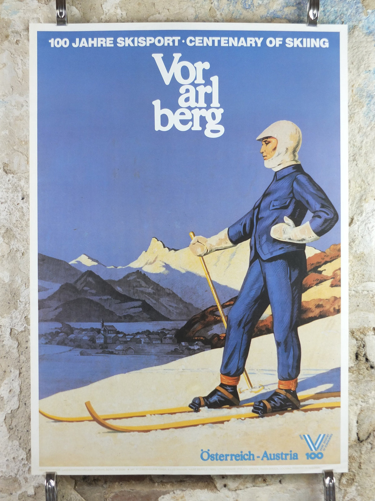 1987 Vorarlberg Ski Poster, 100 years of skiing in the Vorarlberg, Winter Sports, sport d'hiver, travel tourism skiing, wall art decor
