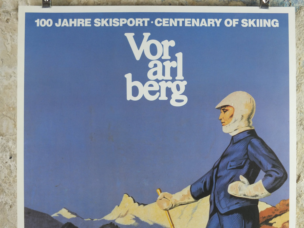 1987 Vorarlberg Ski Poster, 100 years of skiing in the Vorarlberg, Winter Sports, sport d'hiver, travel tourism skiing, wall art decor