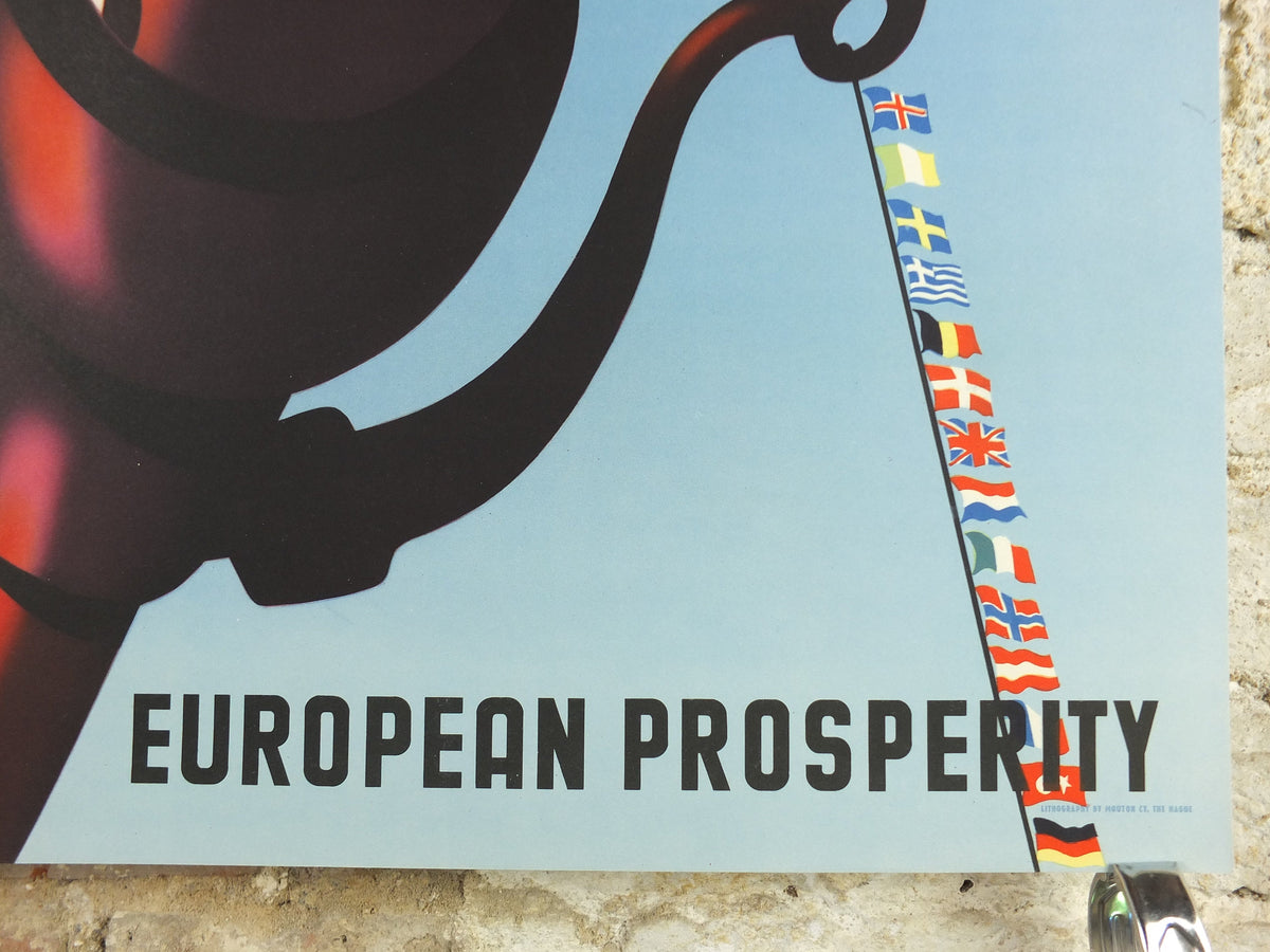 1950 ERP European Recovery Fund Poster, For European Prosperity, Marshall Plan, by Wladimir Flem, flags, European Union, wall art decor
