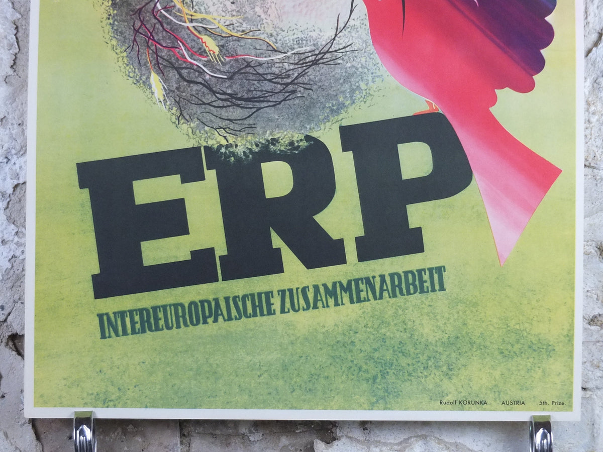 1950 ERP European Recovery Fund Poster, Inter-European Cooperation, Marshall Plan, by Rudolf Korunka, nest, European Union, wall art decor