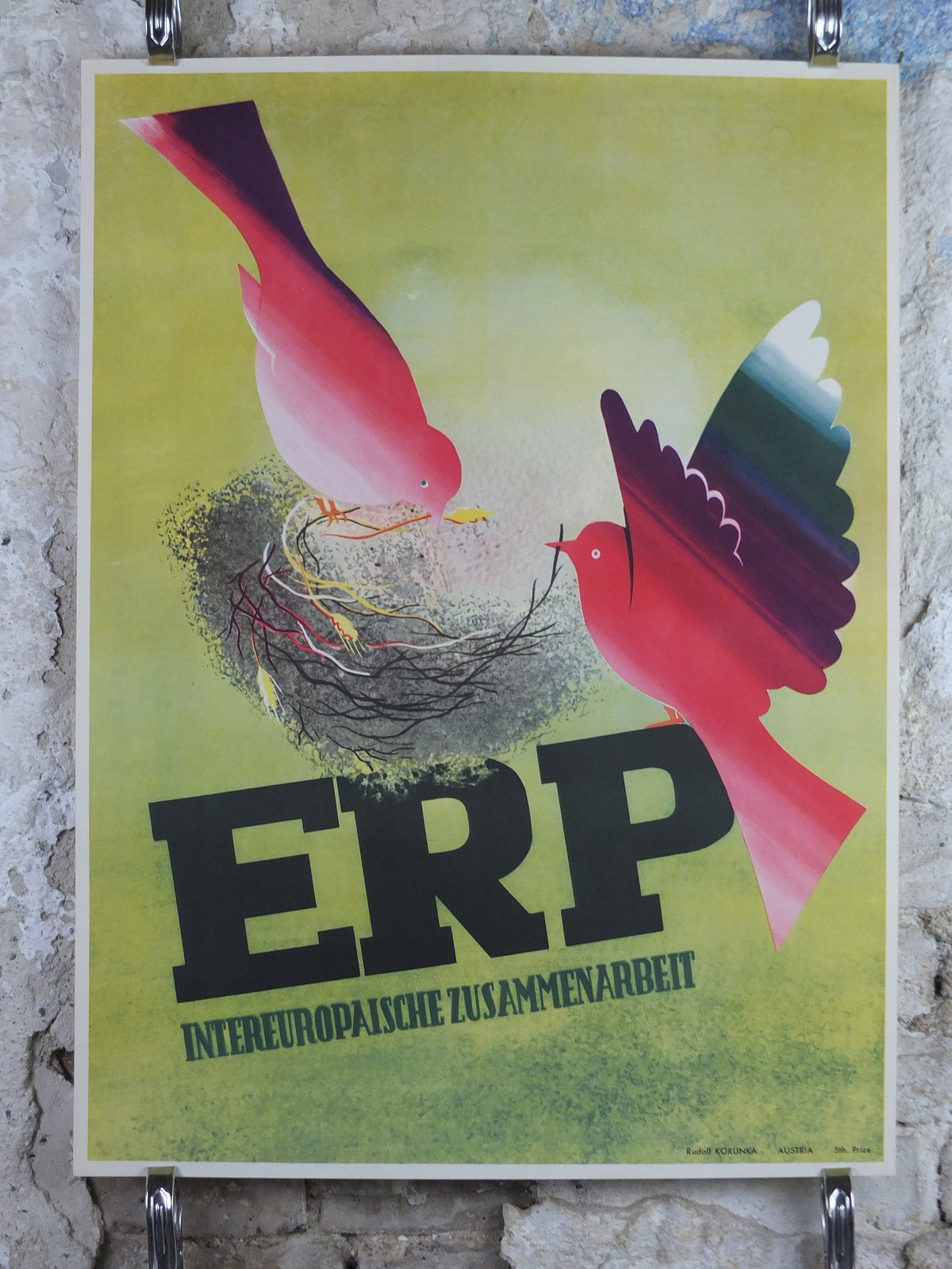 1950 ERP European Recovery Fund Poster, Inter-European Cooperation, Marshall Plan, by Rudolf Korunka, nest, European Union, wall art decor