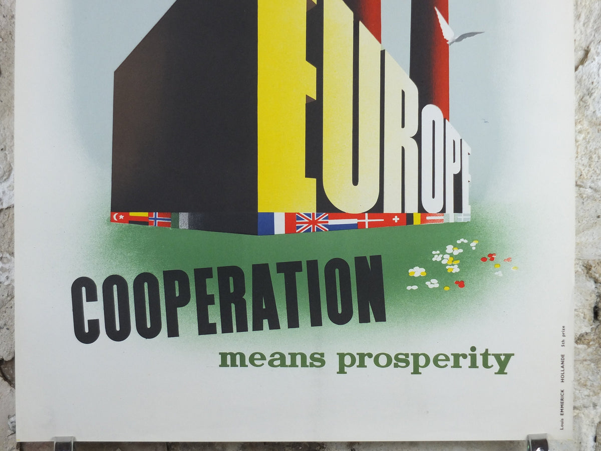 1950 ERP European Recovery Fund Poster, Cooperation Means Prosperity, Marshall Plan, Louis Emmerick, industry, European Union wall art decor