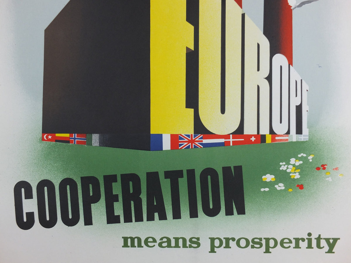 1950 ERP European Recovery Fund Poster, Cooperation Means Prosperity, Marshall Plan, Louis Emmerick, industry, European Union wall art decor