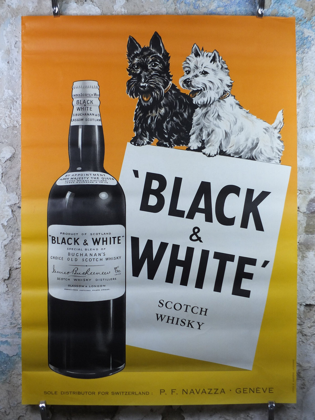 1962 Black & White Whisky Poster, Scotch Whisky, Scottish Terrier, Buchanans, Glasgow, advertising print wall art retro