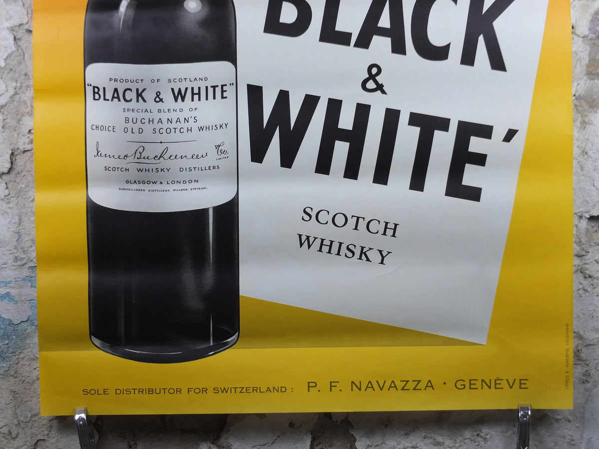 1962 Black & White Whisky Poster, Scotch Whisky, Scottish Terrier, Buchanans, Glasgow, advertising print wall art retro