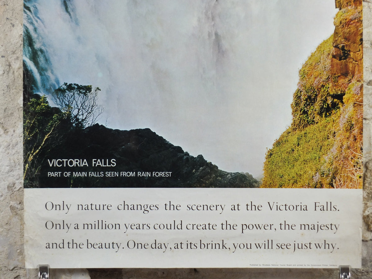 1960s Rhodesia Travel Poster, Victoria Falls, Vintage colonial poster from Zimbabwe, travel tourism, holiday vacation, wall art decor