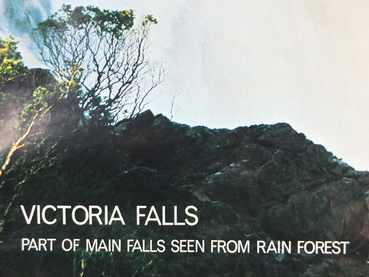 1960s Rhodesia Travel Poster, Victoria Falls, Vintage colonial poster from Zimbabwe, travel tourism, holiday vacation, wall art decor