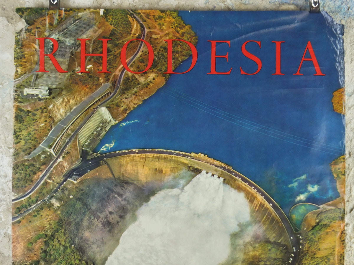1960s Rhodesia Travel Poster, Kariba Dam, Vintage colonial poster from Zimbabwe, travel tourism, holiday vacation, wall art decor