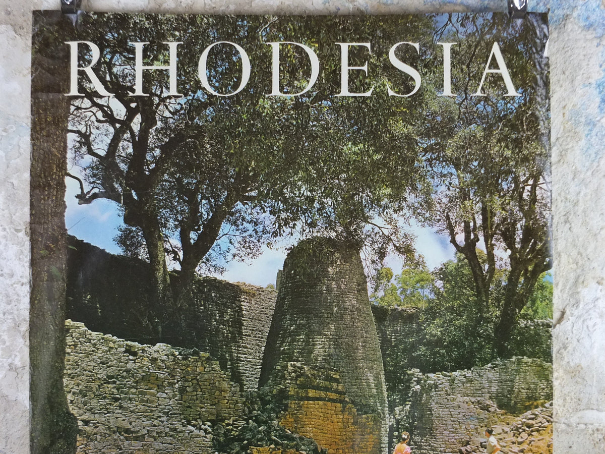 1960s Rhodesia Travel Poster, Zimbabwe Ruins, Vintage colonial poster from Zimbabwe, travel tourism, holiday vacation, wall art decor