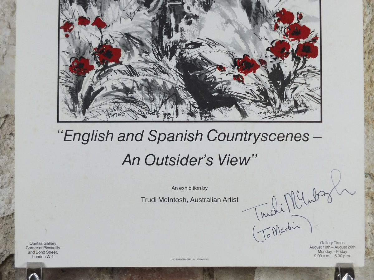Trudi McIntosh Poster, signed to "Martin", English and Spanish countryscenes, Poppies, artist gallery exhibition wall art decor