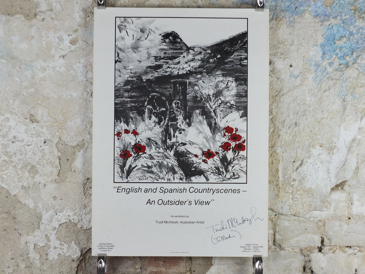 Trudi McIntosh Poster, signed to "Martin", English and Spanish countryscenes, Poppies, artist gallery exhibition wall art decor