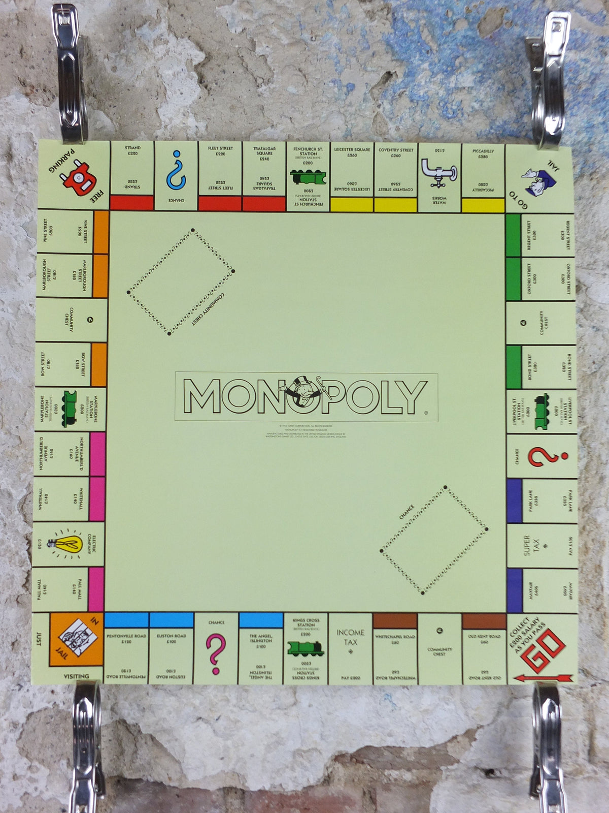1993 Monopoly Poster, Monopoly Board, Board Games, United Kingdom properties, Tonka and Waddington Games, gaming retro wall art decor