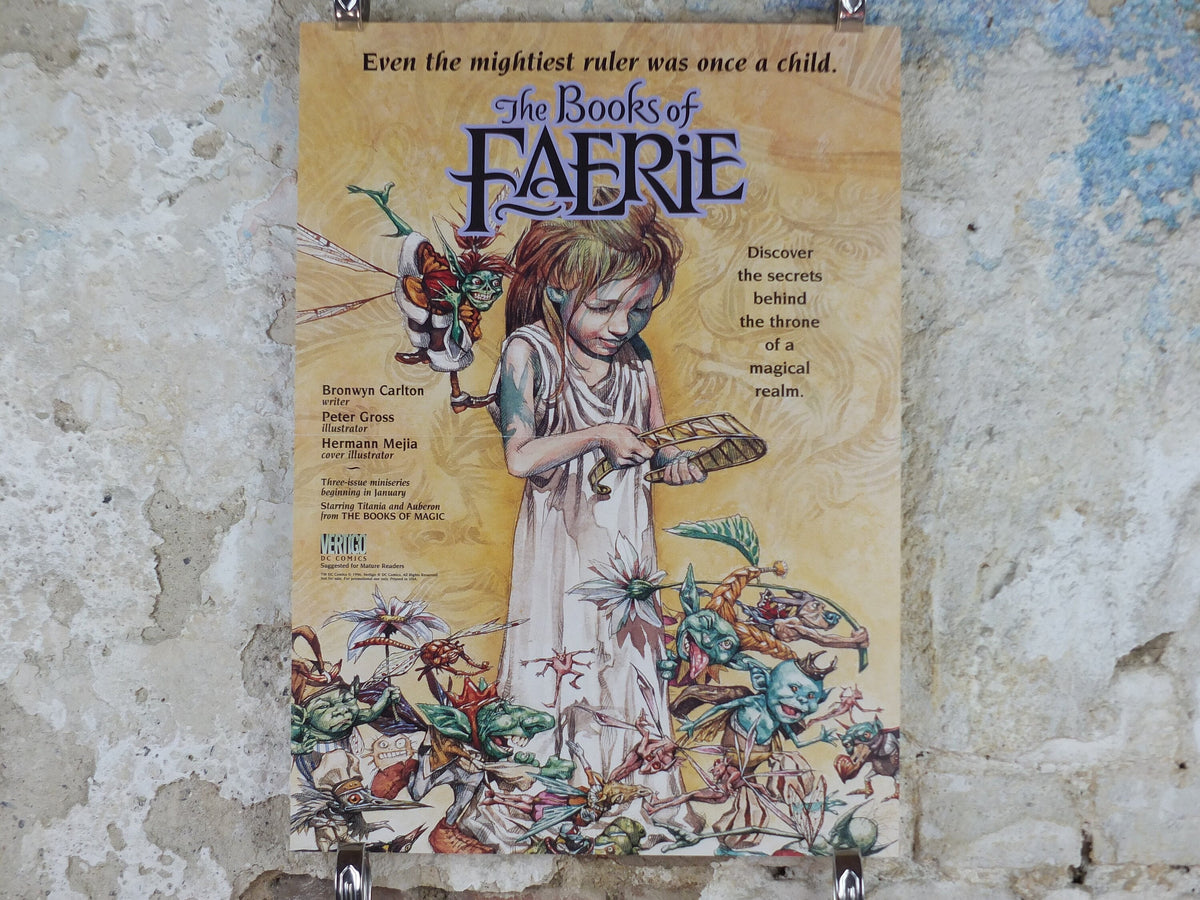 1996 The Books of Faerie Poster, advertising for children's books from Bronwyn Carlton, Peter Gross, Books of Magic, wall art retro decor