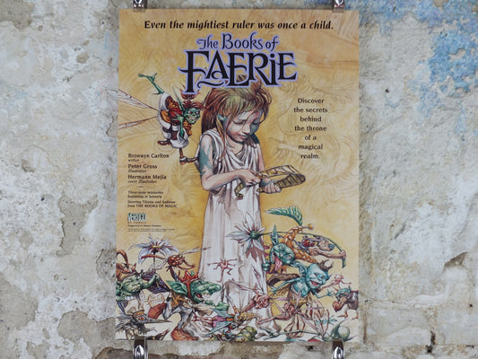 1996 The Books of Faerie Poster, advertising for children's books from Bronwyn Carlton, Peter Gross, Books of Magic, wall art retro decor