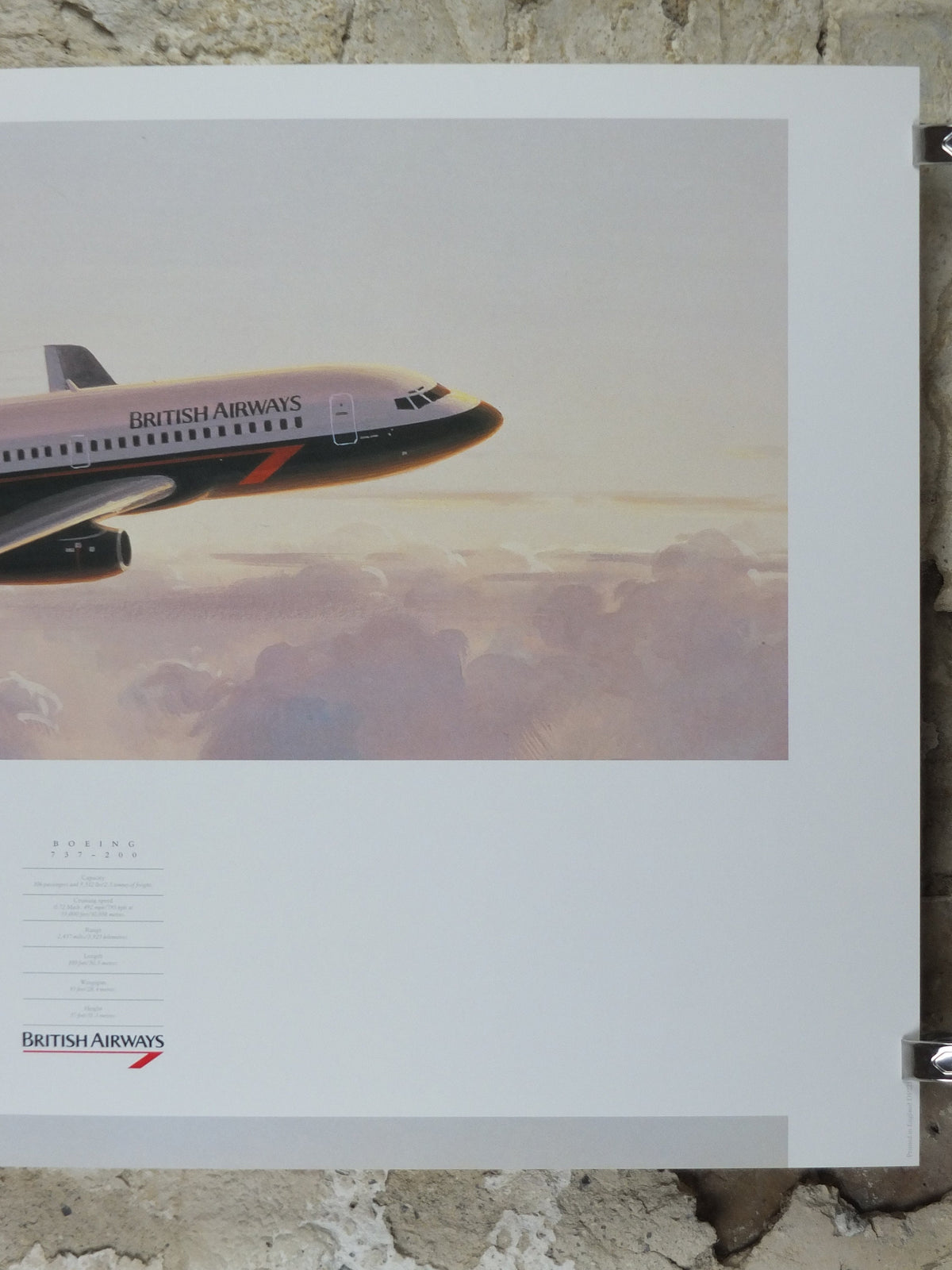 1989 British Airways Poster, Boeing 737 - 200, by Roy Huxley, BA Aviation aircraft aeroplane plane, travel wall art decor