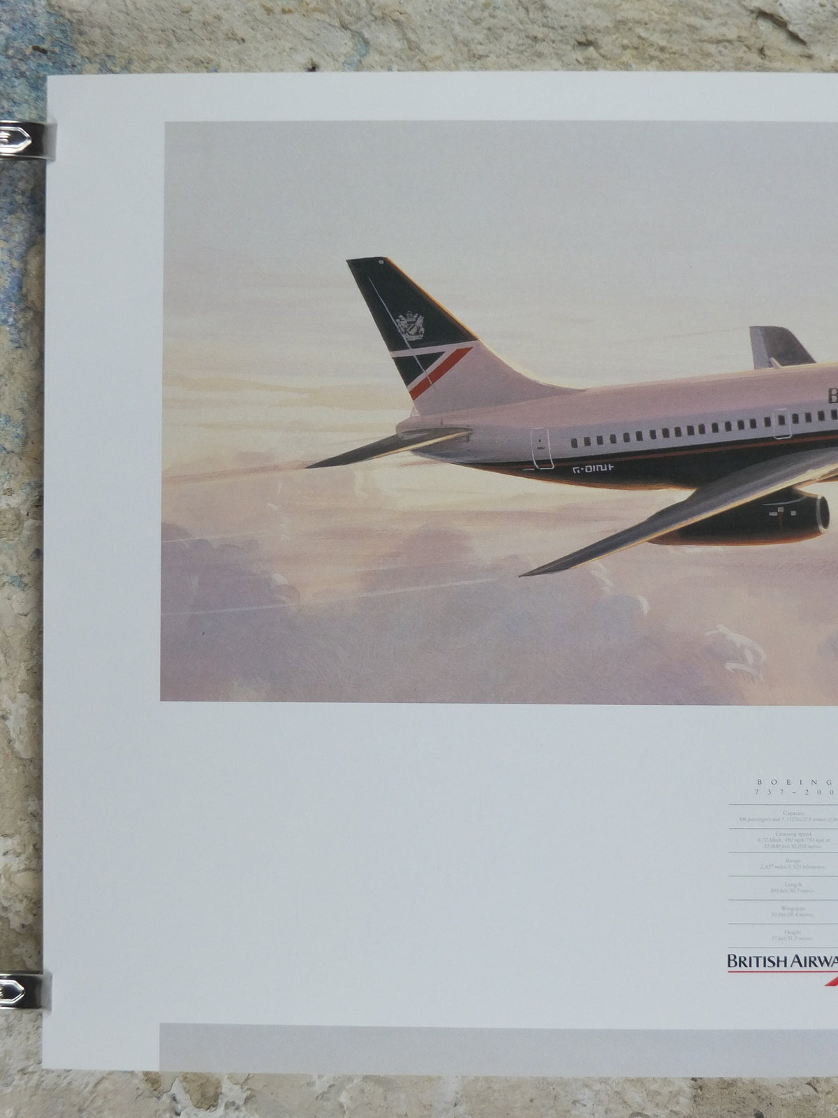 1989 British Airways Poster, Boeing 737 - 200, by Roy Huxley, BA Aviation aircraft aeroplane plane, travel wall art decor
