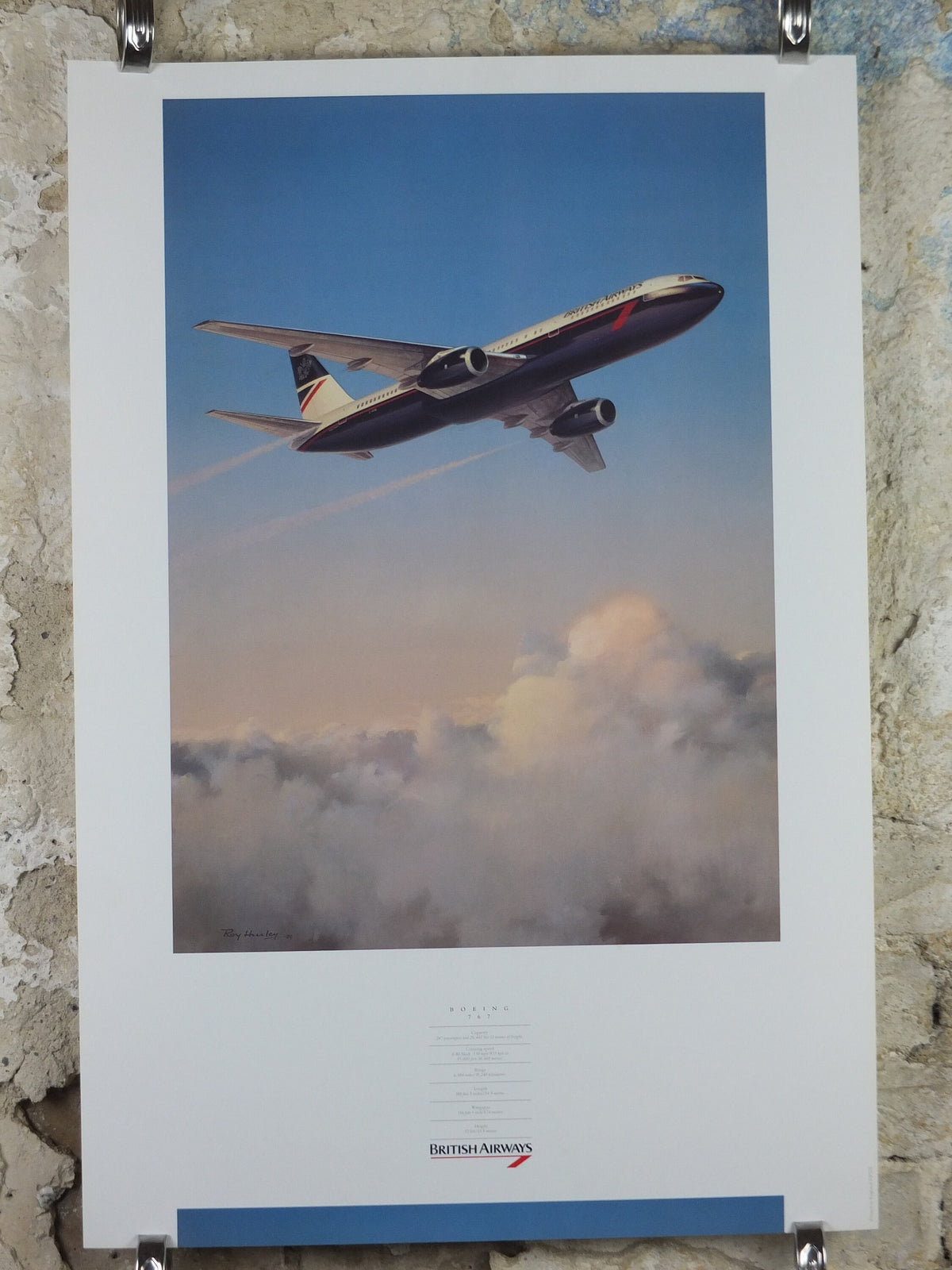 1989 British Airways Poster, Boeing 767, by Roy Huxley, BA Aviation aircraft aeroplane plane, travel wall art decor