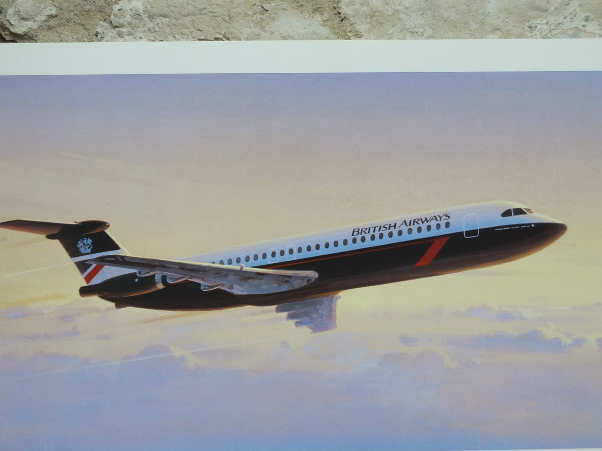 1989 British Airways Poster, British Aerospace BAC 1 - 11, by Roy Huxley, BA Aviation aircraft aeroplane plane, travel wall art decor