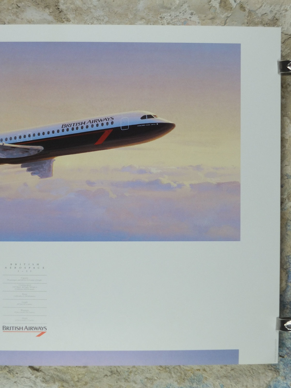 1989 British Airways Poster, British Aerospace BAC 1 - 11, by Roy Huxley, BA Aviation aircraft aeroplane plane, travel wall art decor