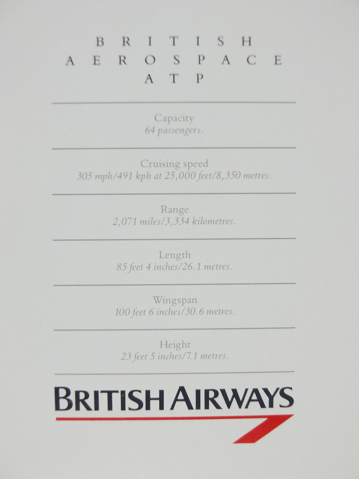 1989 British Airways Poster, British Aerospace BAC ATP, by Roy Huxley, BA Aviation aircraft aeroplane plane, travel wall art decor