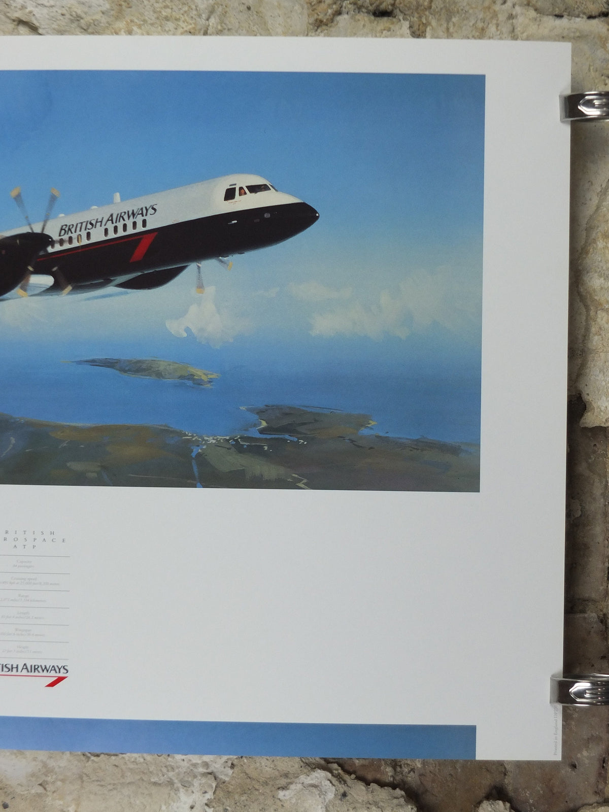 1989 British Airways Poster, British Aerospace BAC ATP, by Roy Huxley, BA Aviation aircraft aeroplane plane, travel wall art decor